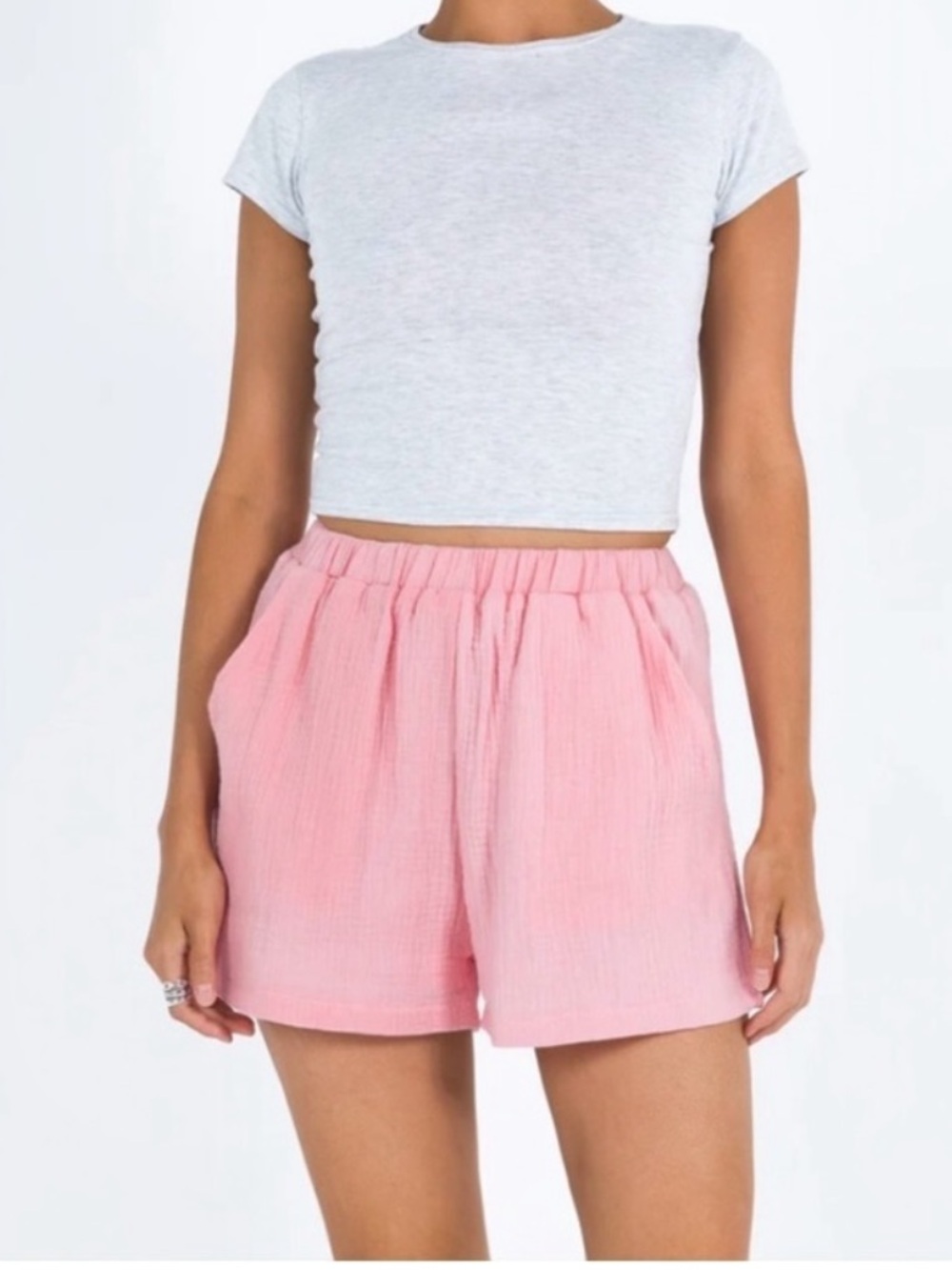 Princess Polly Pink Textured Elastic Waist Shorts
